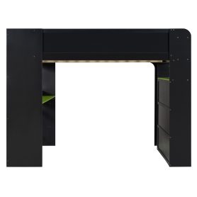 Full Size Wood Bunk Bed with Desk, Wardrobe, Ample Storage Space and RGB Light