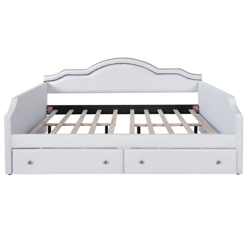 Full Size Upholstered Daybed with LED and 2 Drawers