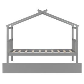 Twin Size Wooden House Bed with Twin Size Trundle