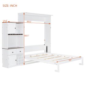 Queen Size Murphy Bed With Storage Cabinet, Wine Rack, Glass Holder, Drawers And Multi-color LED Strip