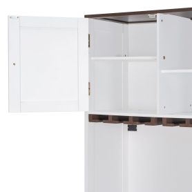 Queen Size Murphy Bed With Storage Cabinet, Wine Rack, Glass Holder, Drawers And Multi-color LED Strip