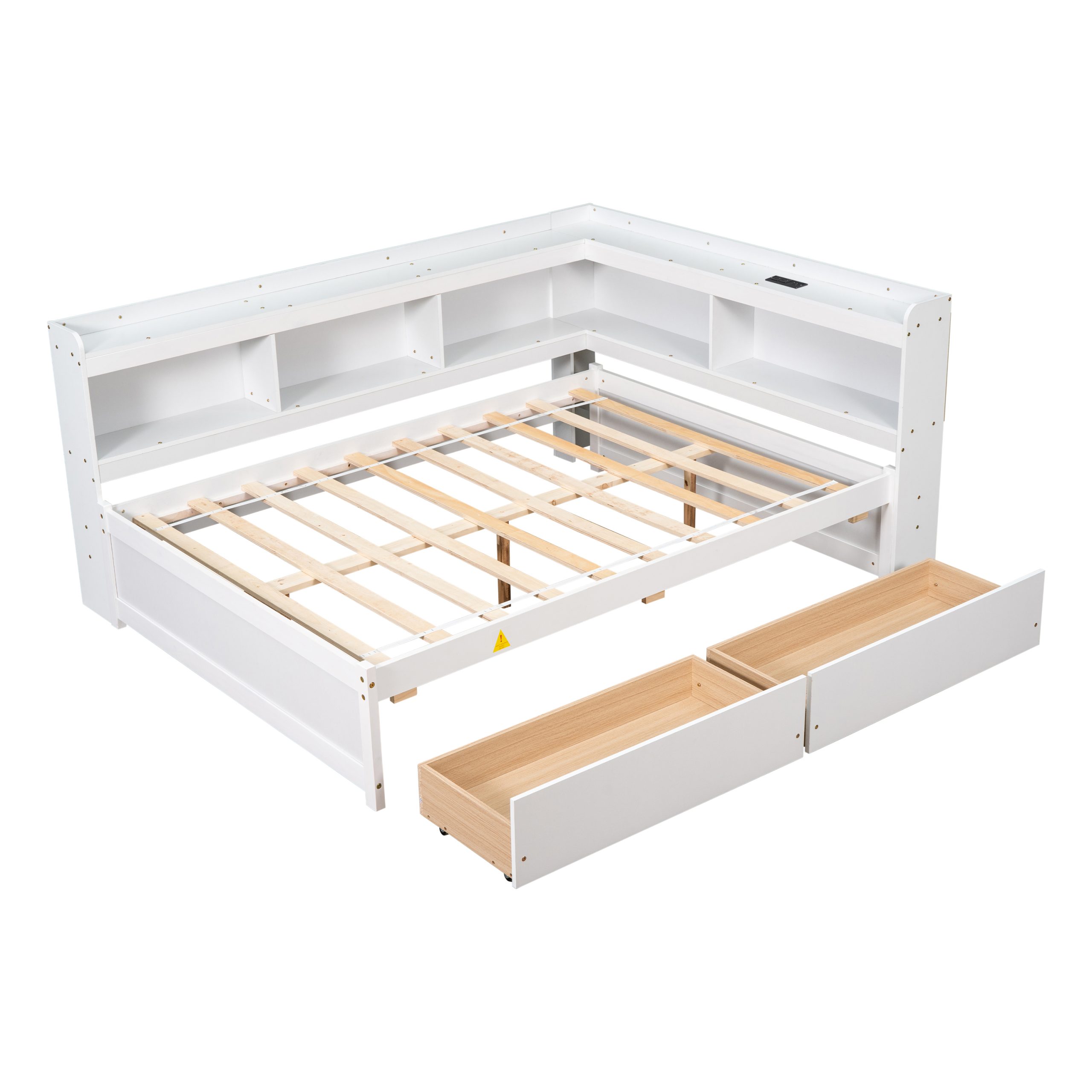 Assembly Instruction For W504S00246 4 Full Size L-shaped Bookcases Bed with Power Outlets, USB Charging Ports,Two Drawers