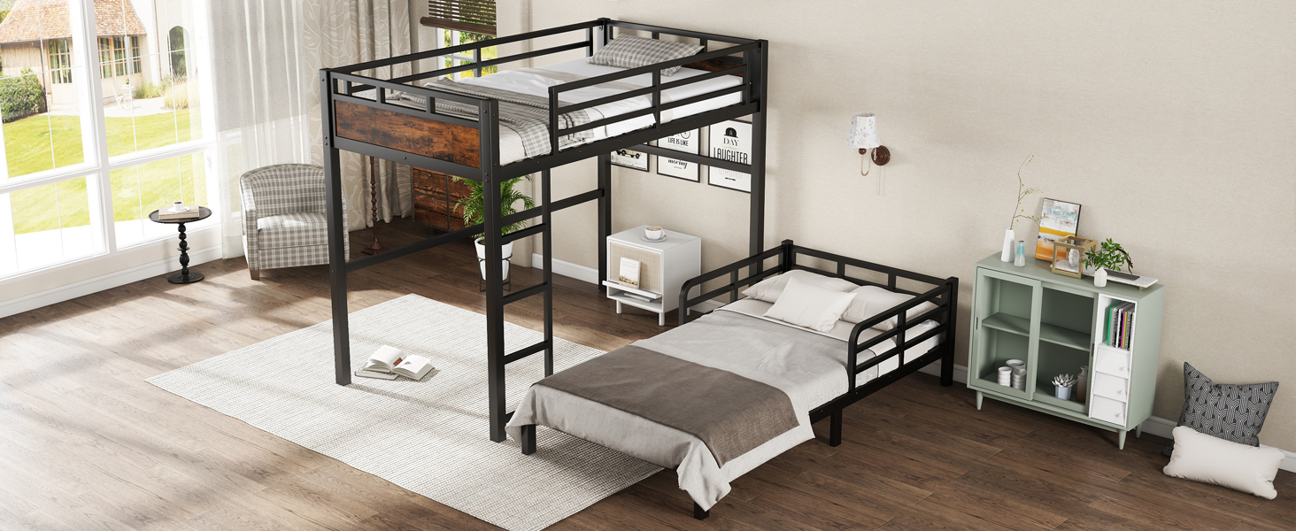 Twin XL Over Twin XL Metal Bunk Bed/Loft Bed/Platform Bed, with Raised Security Fence 19 Twin XL Over Twin XL Metal Bunk Bed/Loft Bed/Platform Bed, with Raised Security Fence