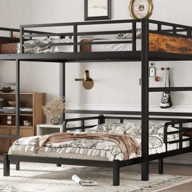 Full Over Full Metal Bunk Bed/Loft Bed/Platform Bed, with Raised Security Fence