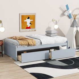 Twin Size Daybed with 2 Drawers, Solid Rubber Wood Bed