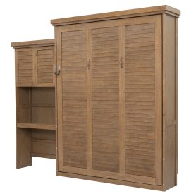 Queen Size Murphy Bed with Multiple Storage Shelves and Louvered Style Decoration