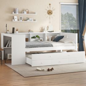 Twin Size Daybed With Trundle, Storage Drawers And Side Shelves