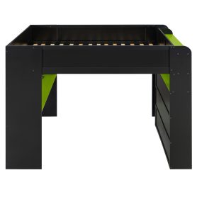 Full Size Wood Bunk Bed with Desk, Wardrobe, Ample Storage Space and RGB Light