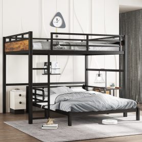 Queen Over Queen Metal Bunk Bed/Loft Bed/Platform Bed, with Raised Security Fence
