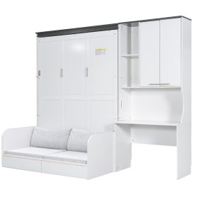 Multi-Functional Murphy Bed with Sofa, Desk, and Storage Cabinet, Queen Size