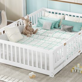 Queen Size Floor Bed with Safety Guardrail and Door