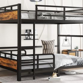 Queen Over Queen Metal Bunk Bed/Loft Bed/Platform Bed, with Raised Security Fence