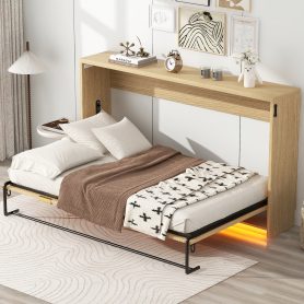 Twin Size Murphy Bed With LED Light, Can Be Folded Into A Cabinet
