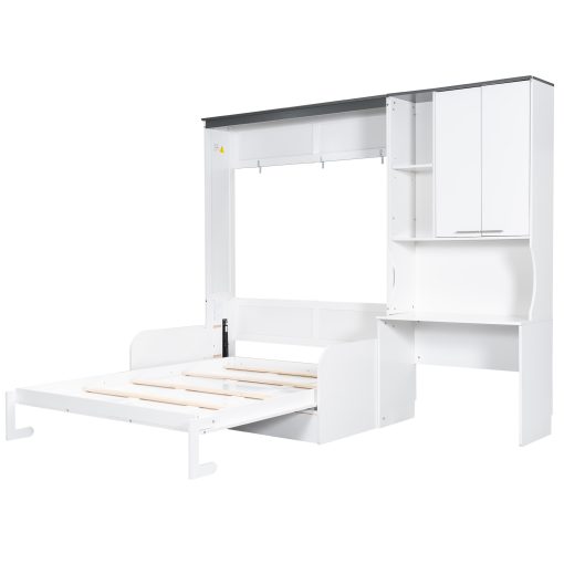 Multi-Functional Murphy Bed with Sofa, Desk, and Storage Cabinet, Queen Size