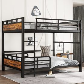 Queen Over Queen Metal Bunk Bed/Loft Bed/Platform Bed, with Raised Security Fence