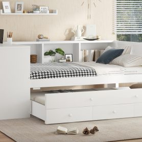 Twin Size Daybed With Trundle, Storage Drawers And Side Shelves 31 Twin Size Daybed With Trundle, Storage Drawers And Side Shelves