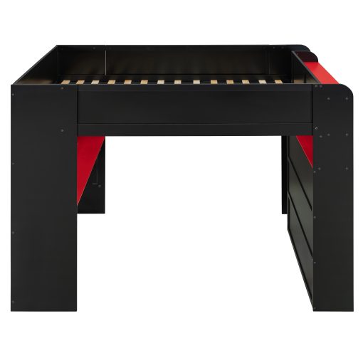 Full Size Wood Bunk Bed with height-adjustable Desk,Wardrobe,Ample Storage Space,and RGB Light