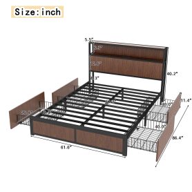 Large Raised-Pattern Storage Bed Frame