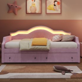 Twin Size Upholstered Daybed with LED and 2 Drawers