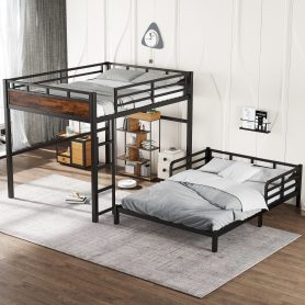 Queen Over Queen Metal Bunk Bed/Loft Bed/Platform Bed, with Raised Security Fence