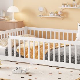 Full Size Floor Bed with Safety Guardrail and Door