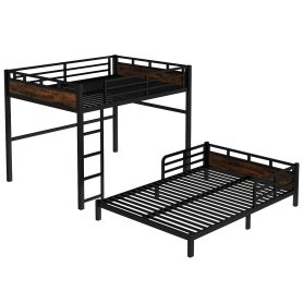 Queen Over Queen Metal Bunk Bed/Loft Bed/Platform Bed, with Raised Security Fence