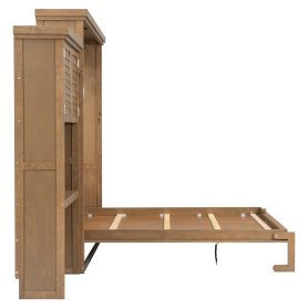 Queen Size Murphy Bed with Multiple Storage Shelves and Louvered Style Decoration