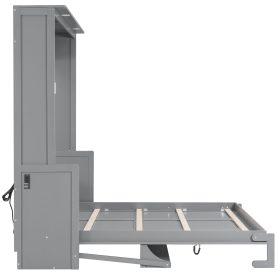 Queen Size Murphy Bed with Desk, LED Lights and USB Charging Station