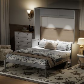 Queen Size Murphy Bed with Desk, LED Lights and USB Charging Station