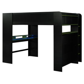 Full Size Wood Bunk Bed with Desk, Wardrobe, Ample Storage Space and RGB Light