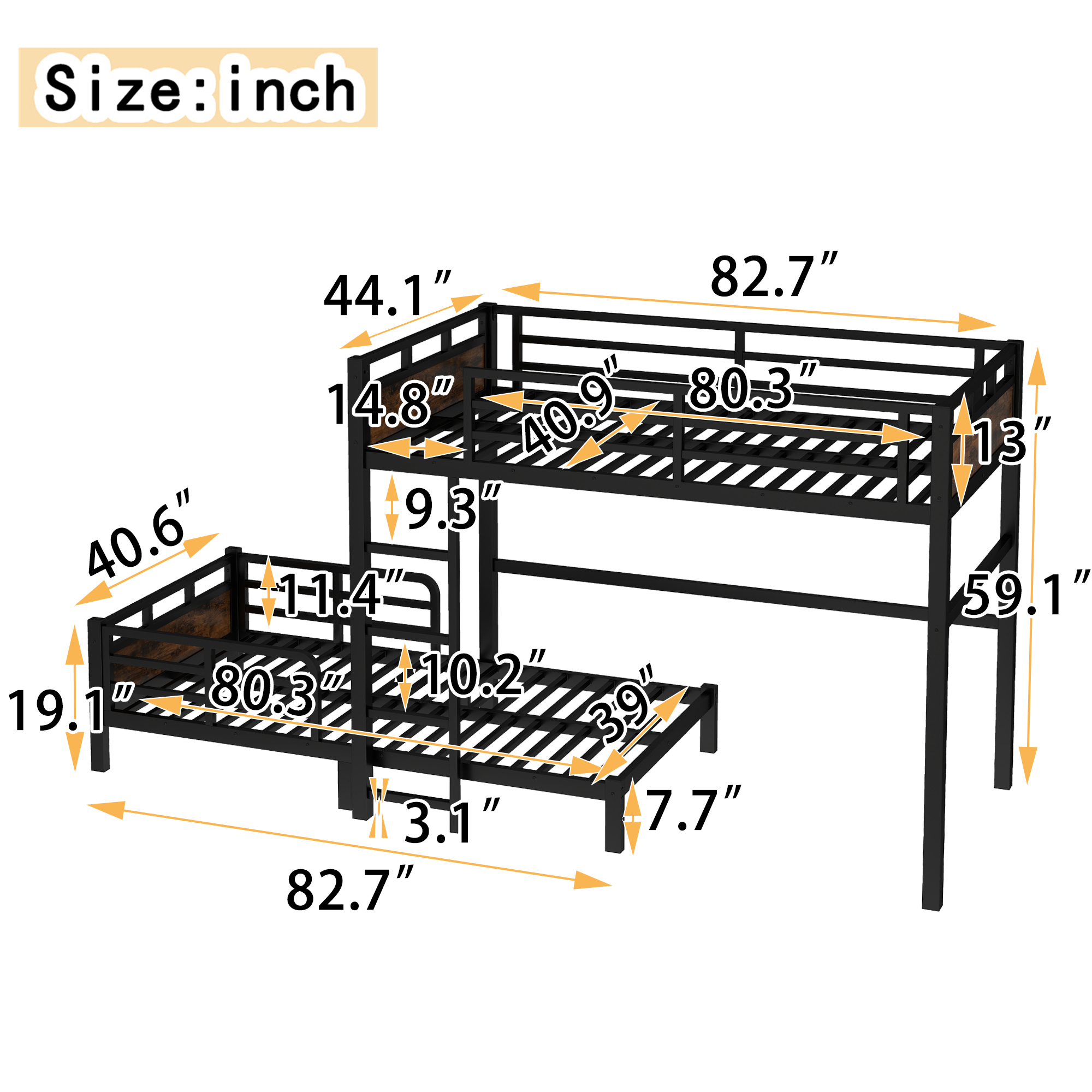 Twin XL Over Twin XL Metal Bunk Bed/Loft Bed/Platform Bed, with Raised Security Fence 6 Twin XL Over Twin XL Metal Bunk Bed/Loft Bed/Platform Bed, with Raised Security Fence