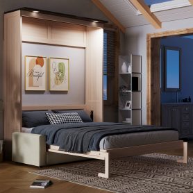 Queen Size Murphy Bed with Sofa and LED