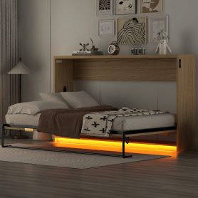 Twin Size Murphy Bed With LED Light, Can Be Folded Into A Cabinet