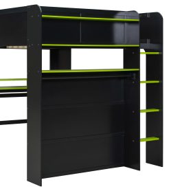 Full Size Wood Bunk Bed with Desk, Wardrobe, Ample Storage Space and RGB Light
