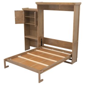 Queen Size Murphy Bed with Multiple Storage Shelves and Louvered Style Decoration