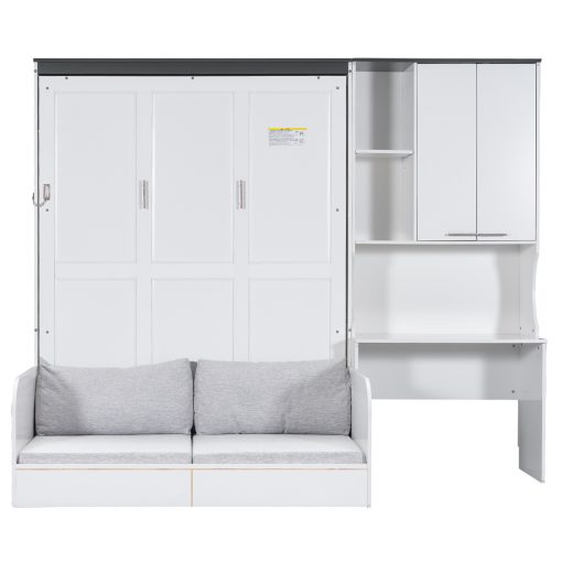 Multi-Functional Murphy Bed with Sofa, Desk, and Storage Cabinet, Queen Size