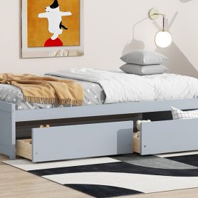 Twin Size Daybed with 2 Drawers, Solid Rubber Wood Bed