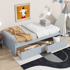 Twin Size Daybed with 2 Drawers, Solid Rubber Wood Bed