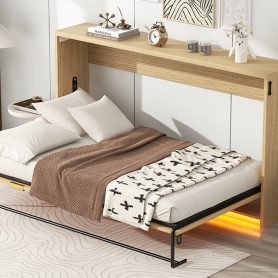 Twin Size Murphy Bed With LED Light, Can Be Folded Into A Cabinet