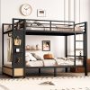 Metal Full Over Full Size Bunk Bed With Storage Shelves, Drawers and Pegboard