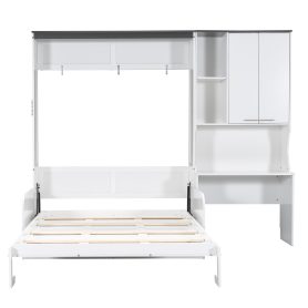 Multi-Functional Murphy Bed with Sofa, Desk, and Storage Cabinet, Queen Size