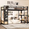 Metal Full Size Loft Bed Frame With Wardrobe, Storage Shelves And Pegboard