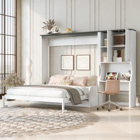 Multi-Functional Murphy Bed with Sofa, Desk, and Storage Cabinet, Queen Size