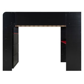 Full Size Wood Bunk Bed with height-adjustable Desk,Wardrobe,Ample Storage Space,and RGB Light