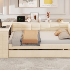 Full Size Upholstered Platform Bed with Storage Shelves, Desk, Charging Station and Trundle 26 Full Size Upholstered Platform Bed with Storage Shelves, Desk, Charging Station and Trundle
