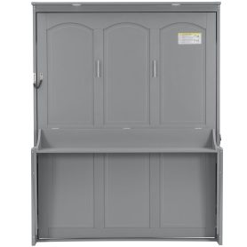 Queen Size Murphy Bed with Desk, LED Lights and USB Charging Station