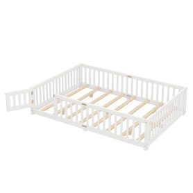 Queen Size Floor Bed with Safety Guardrail and Door