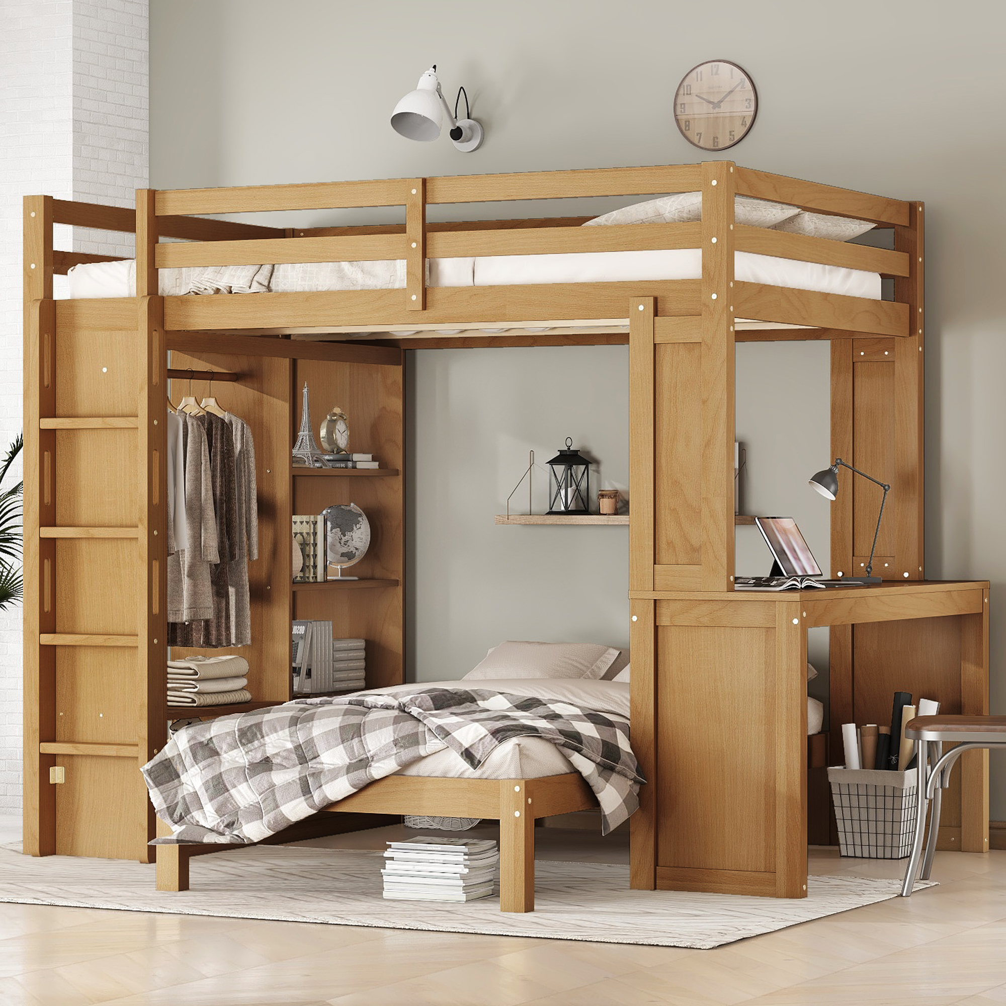 Assembly Instruction For W1580S00213 6 Solid Wood Full Xl/Full Over Twin Bunk Bed With Dismountable Lower Bed, Desk, Built-in Shelves And Wardrobe