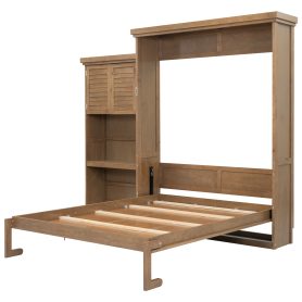 Queen Size Murphy Bed with Multiple Storage Shelves and Louvered Style Decoration