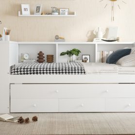 Twin Size Daybed With Trundle, Storage Drawers And Side Shelves 32 Twin Size Daybed With Trundle, Storage Drawers And Side Shelves